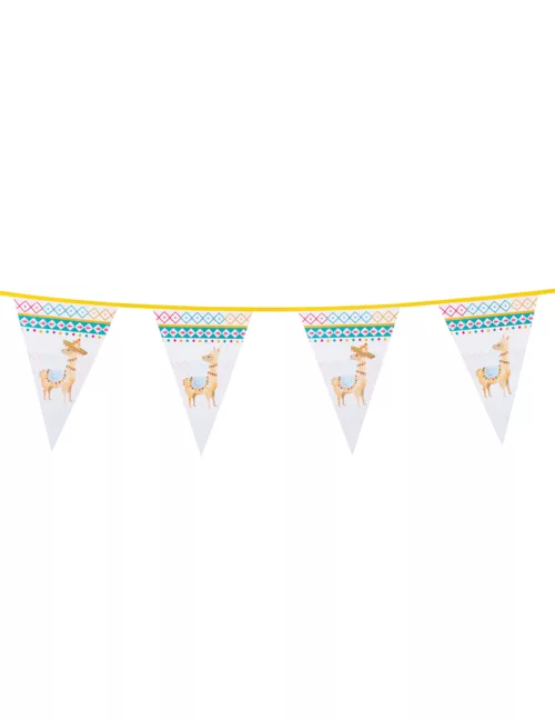 Photo du produit Guirlande de fanions en plastique lama blanche 30 x 20 cm 6m