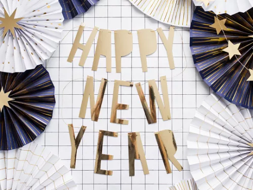 Photo du produit Guirlande en carton Happy New Year dorée 10 x 90 cm