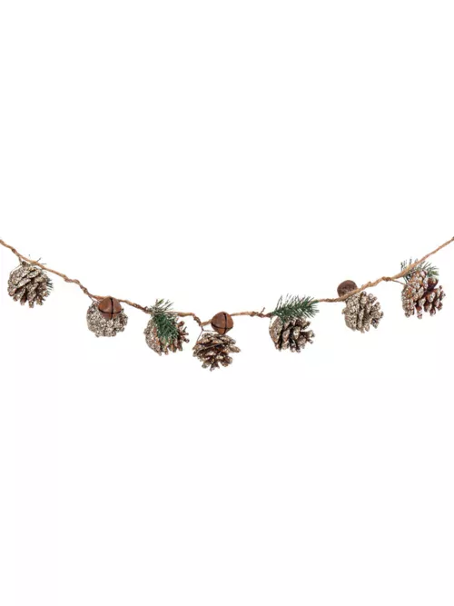 Photo du produit Guirlande pommes de pin pailletées grelots et sapin 130 cm