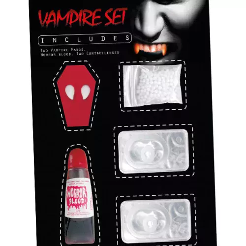 Photo du produit Kit accessoire vampire avec lentilles fantaisie blanches adulte
