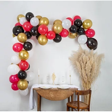 Photo du produit Kit arche de 60 ballons rouges, noirs et or