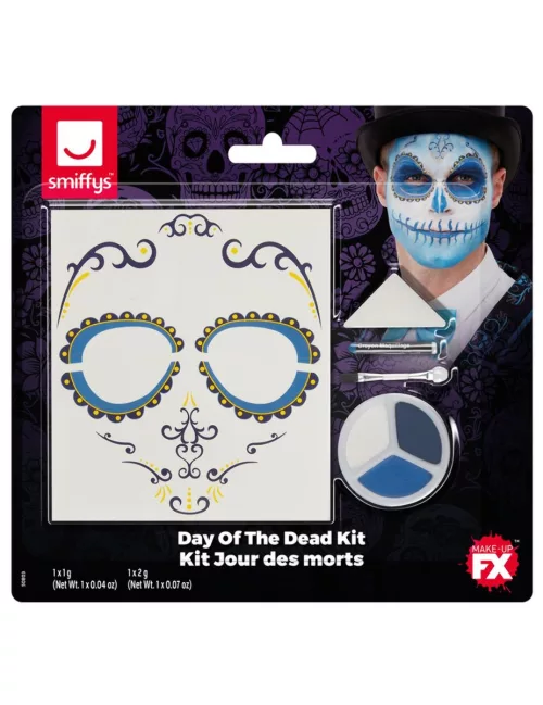 Photo du produit Kit maquillage et tatoo Dia de los Muertos bleu adulte