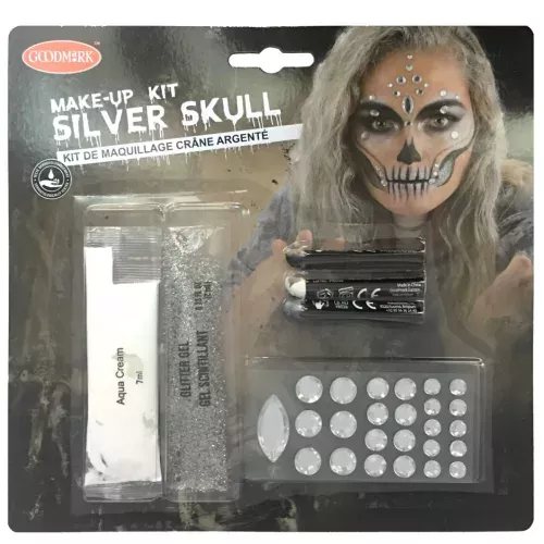 Photo du produit Kit maquillage squelette sexy argent adulte