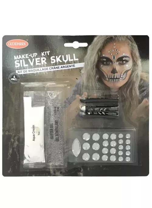 Photo du produit Kit maquillage squelette sexy argent adulte