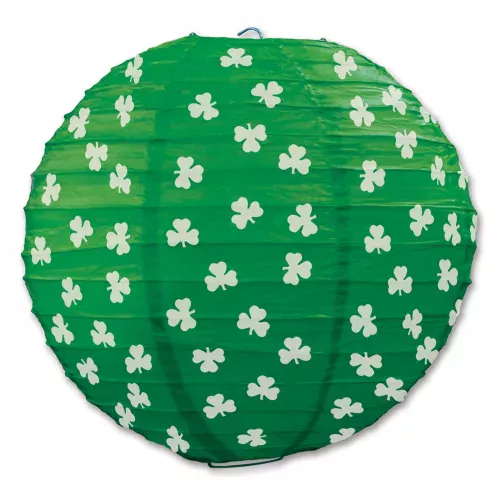 Photo du produit Lanterne en papier verte avec trèfles 24 cm
