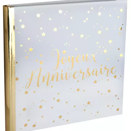 Photo du produit Livre d'or Joyeux Anniversaire métallisé blanc et doré 24 x 24 cm