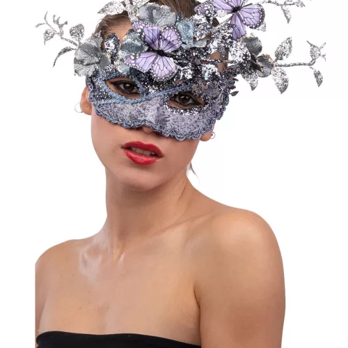 Photo du produit Masque argent et lilas avec papillon et branchage femme