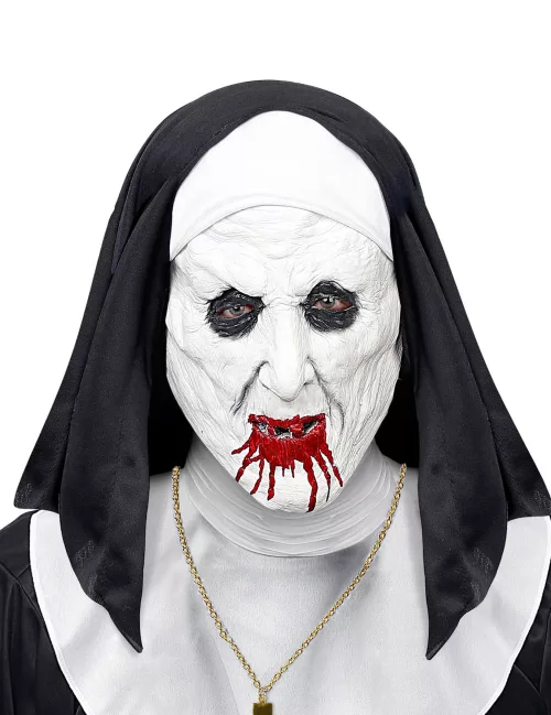 Photo du produit Masque demi-tête nonne horrible avec coiffe adulte