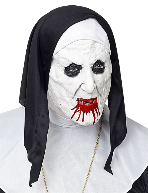 Photo du produit Masque demi-tête nonne horrible avec coiffe adulte