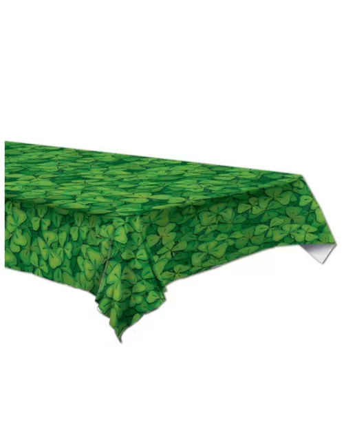 Photo du produit Nappe en plastique verte avec trèfles 137 x 274 cm