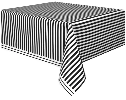 Photo du produit Nappe plastique rayée noir et blanc 137 x 274 cm