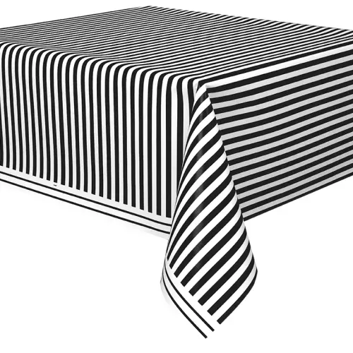 Photo du produit Nappe plastique rayée noir et blanc 137 x 274 cm