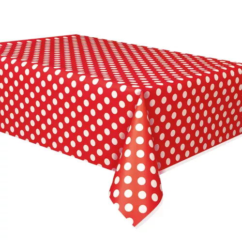 Photo du produit Nappe rouge à pois blanc plastique 137 x 274 cm