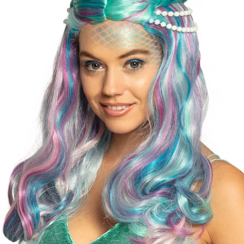 Photo du produit Perruque sirène pastel avec perles adulte