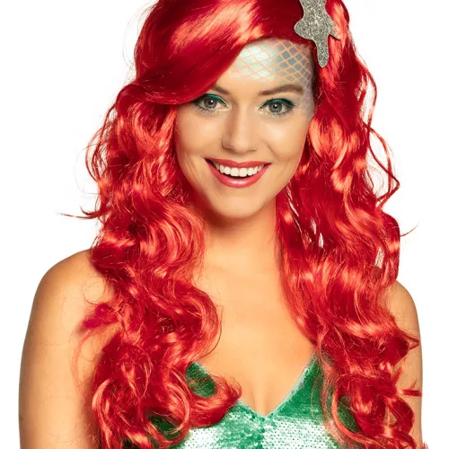 Photo du produit Perruque sirène rouge avec étoile de mer adulte