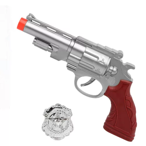 Photo du produit Pistolet argenté avec plaque de police