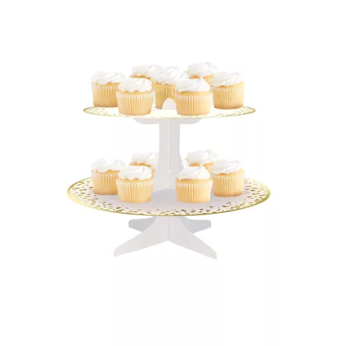 Photo du produit Présentoir à cupcake en carton blanc et or 31 x 24 cm