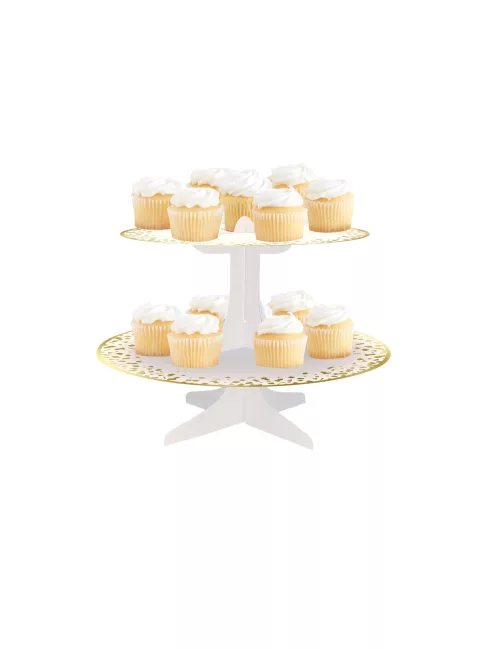 Photo du produit Présentoir à cupcake en carton blanc et or 31 x 24 cm