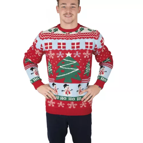 Photo du produit Pull de Noël adulte rouge avec sapins de Noël