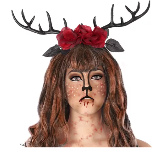 Photo du produit Serre-tête cornes de cerf et roses rouges adulte
