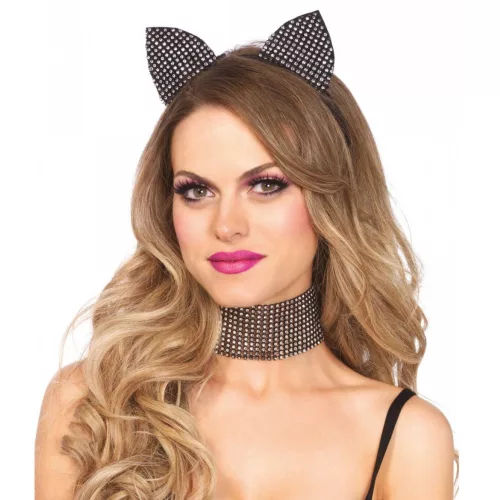 Photo du produit Set luxe serre-tête et tour de cou strass chat adulte