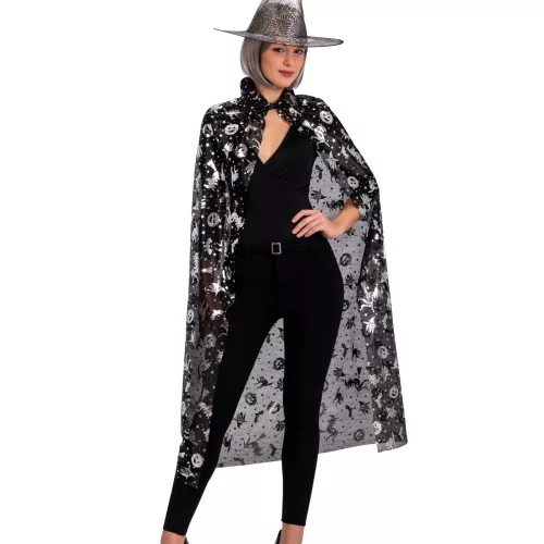 Photo du produit Set sorcière chapeau et cape noir et argent femme