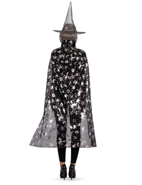 Photo du produit Set sorcière chapeau et cape noir et argent femme