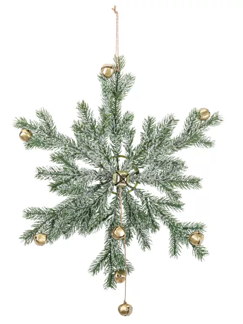 Photo du produit Suspension flocon branches de sapin et grelots or 48 cm
