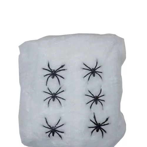Photo du produit Toile d'araignée blanche avec araignées 100 g Halloween
