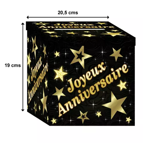 Photo du produit Urne en carton joyeux anniversaire noir et doré
