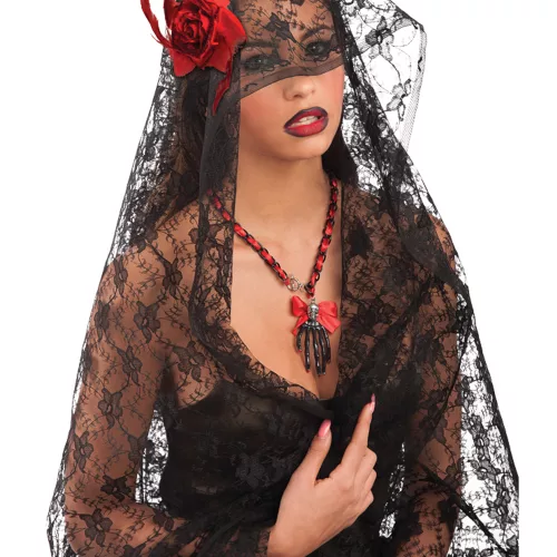 Photo du produit Voile dentelle noire avec rose femme