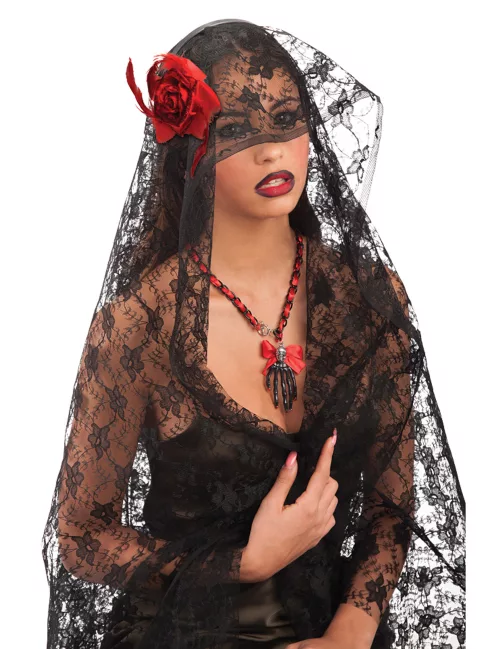 Photo du produit Voile dentelle noire avec rose femme