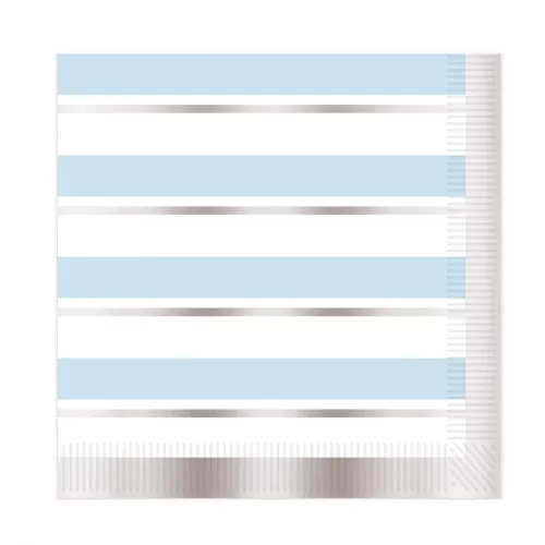 Photo du produit 16 Serviettes en papier à rayures bleues et blanches 33 x 33 cm