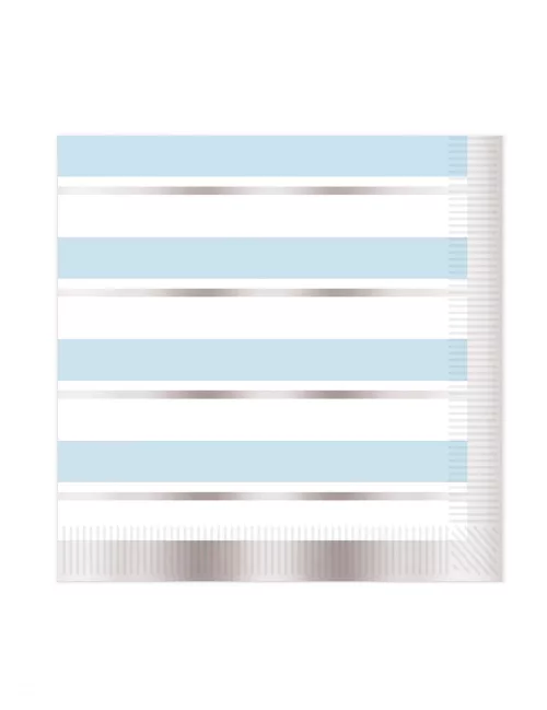 Photo du produit 16 Serviettes en papier à rayures bleues et blanches 33 x 33 cm
