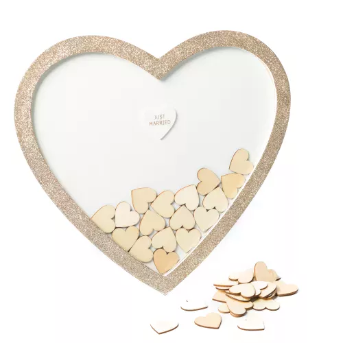 Photo du produit Livre d'or cadre pailleté avec c?urs en bois 37 x 40 cm