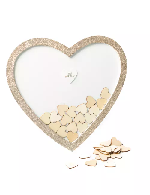 Photo du produit Livre d'or cadre pailleté avec c?urs en bois 37 x 40 cm