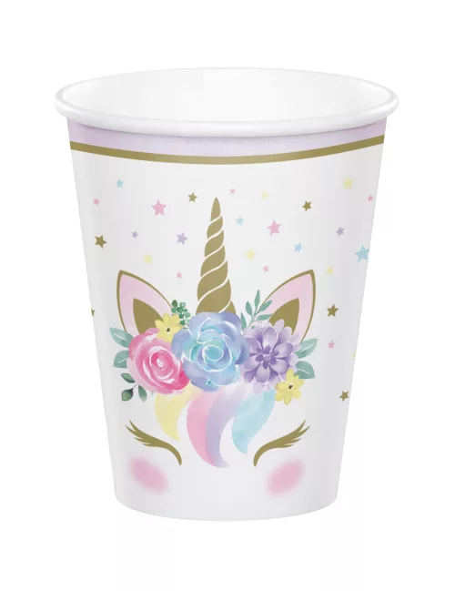 Photo du produit 8 Gobelets en carton licorne féerique blancs 256 ml