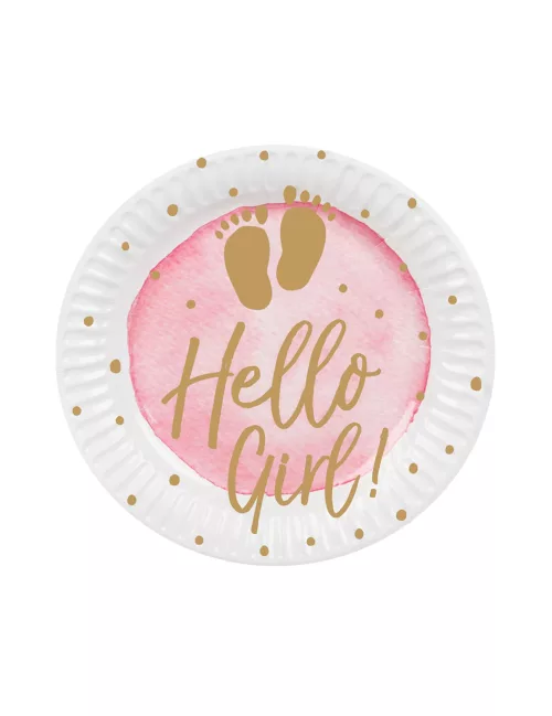 Photo du produit 10 Assiettes en carton Hello Girl rose et or 18 cm