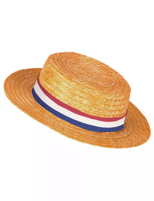 Photo du produit Chapeau paille canotier orange ruban tricolore
