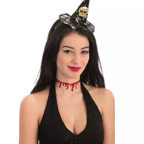 Photo du produit Mini chapeau de sorcière tête de mort Halloween femme