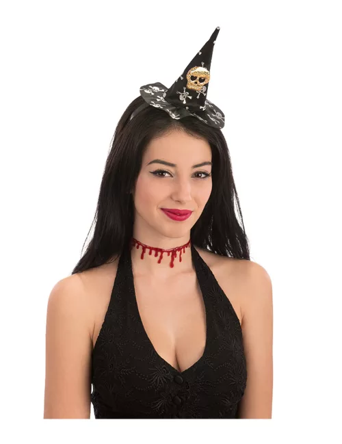 Photo du produit Mini chapeau de sorcière tête de mort Halloween femme