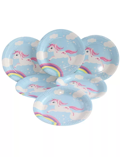 Photo du produit 6 Assiettes en carton licorne magique bleues 23 cm