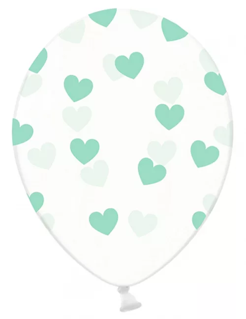 Photo du produit 6 Ballons en latex transparents avec c?urs menthe 30 cm