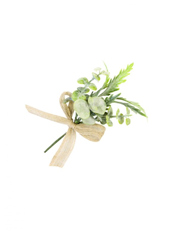 Photo du produit Mini bouquet feuillages avec ruban toile 15 x 8 cm