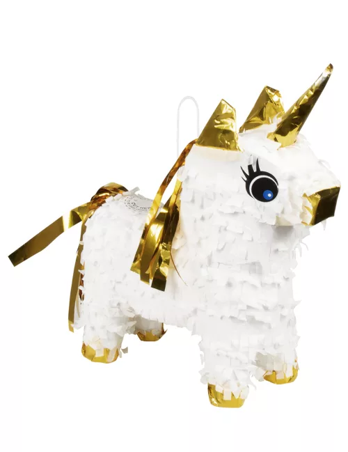 Photo du produit Mini piñata licorne blanc et or 21 x 17 cm