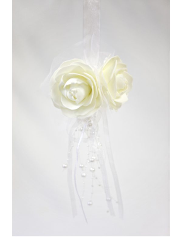 Photo du produit Suspension boule de roses blanches avec perles 44 x 11 cm