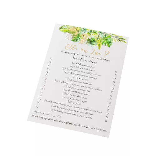 Photo du produit 10 Cartes de jeu elle ou lui tropical ivoire avec dorure 14 x 20 cm