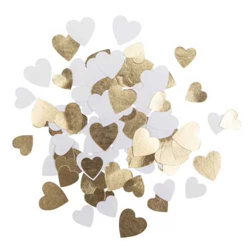 Photo du produit 100 Confettis en papier petits c?urs blancs et dorés 1,5 cm