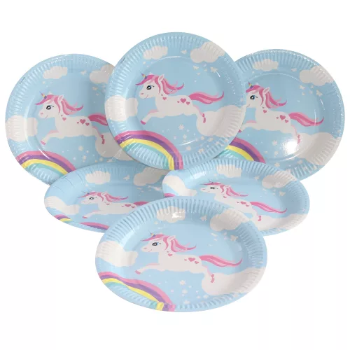 Photo du produit 6 Assiettes en carton licorne magique bleues 23 cm