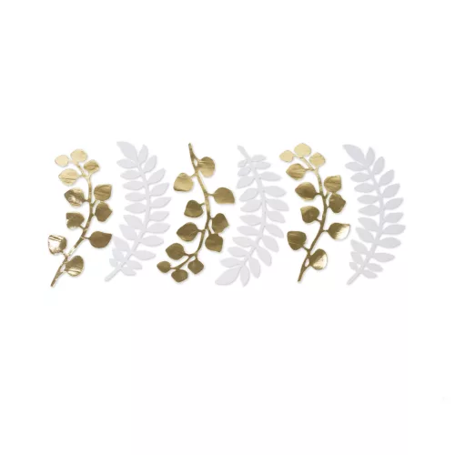 Photo du produit 6 Feuilles fougères et eucalyptus blanches et or 30 cm